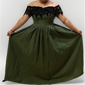 Recollections Regency Dress Sz L | Forest Green Black Victorian Lace Whimsigoth
